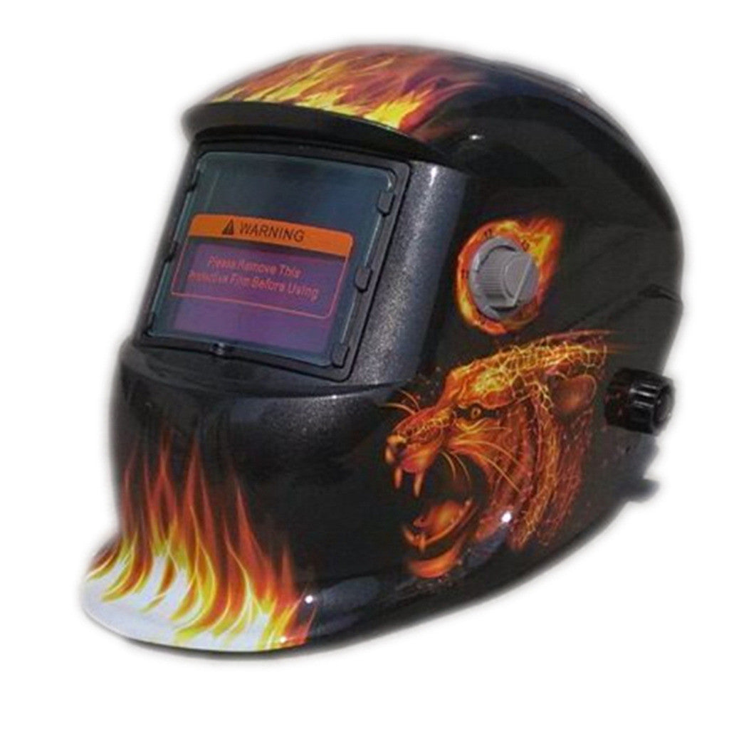 Solar Powered Auto Darkening Welding Helmet in Fierce Animal Print Graphic Design - Mega Save Wholesale & Retail