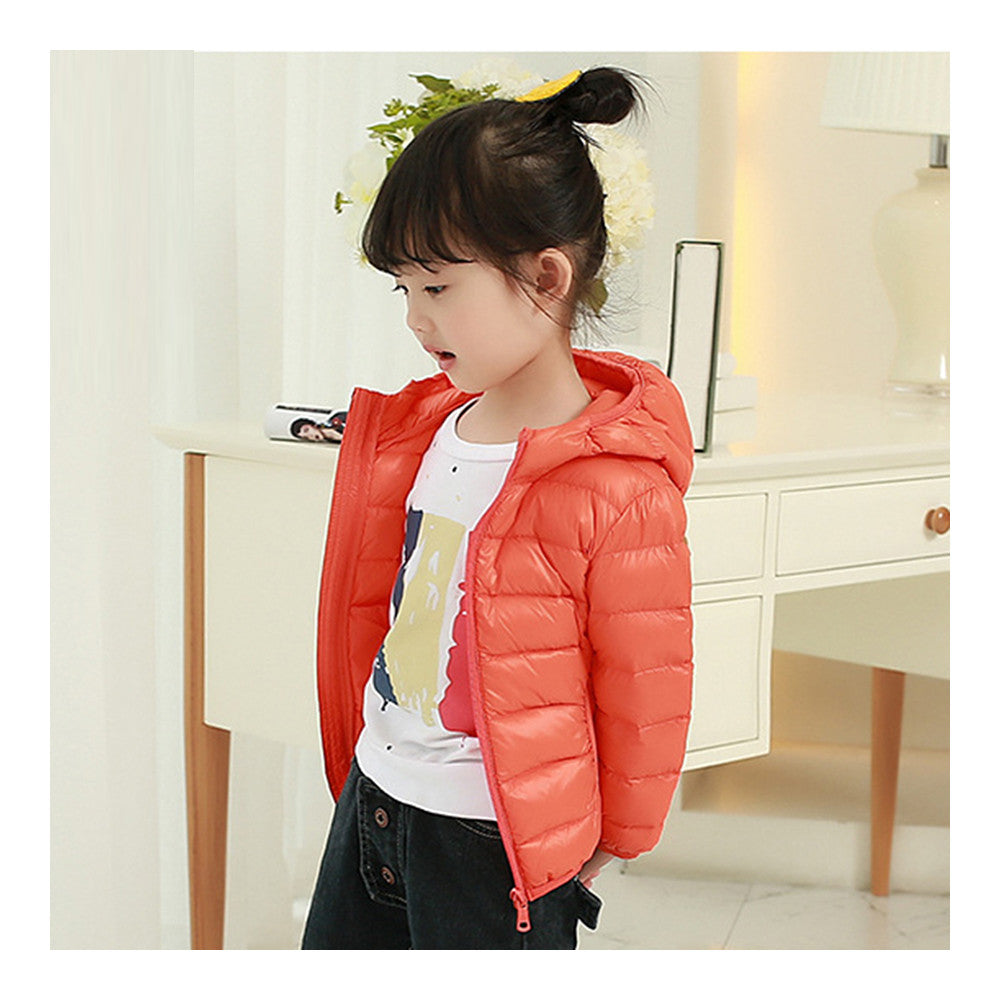 Child Hooded Thin Light Down Coat White Duck Down   orange   100cm