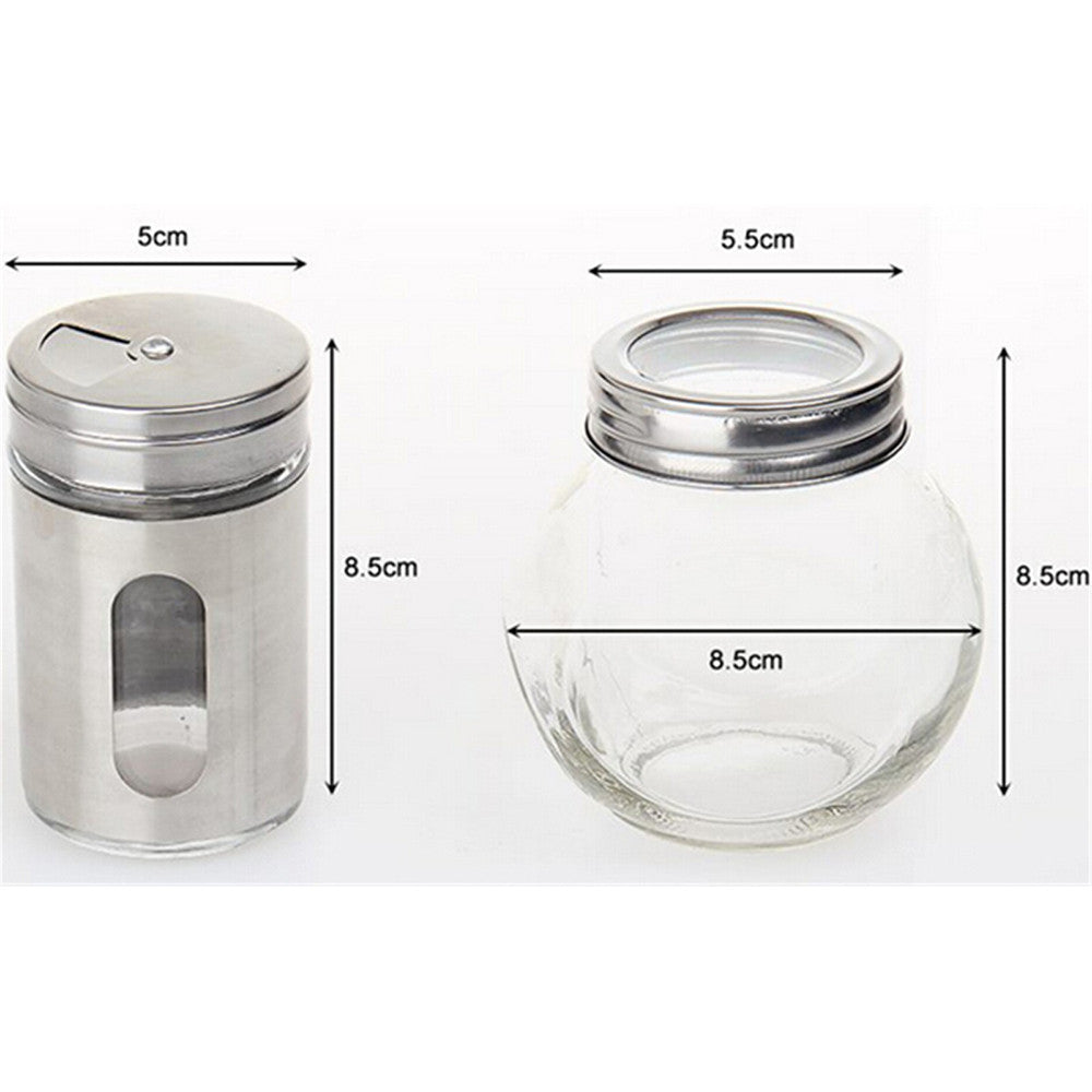 9 Canister Metal & Glass Spice Shakers Glass Jars 2 Tier Wire Rack Display   Silver - Mega Save Wholesale & Retail - 2