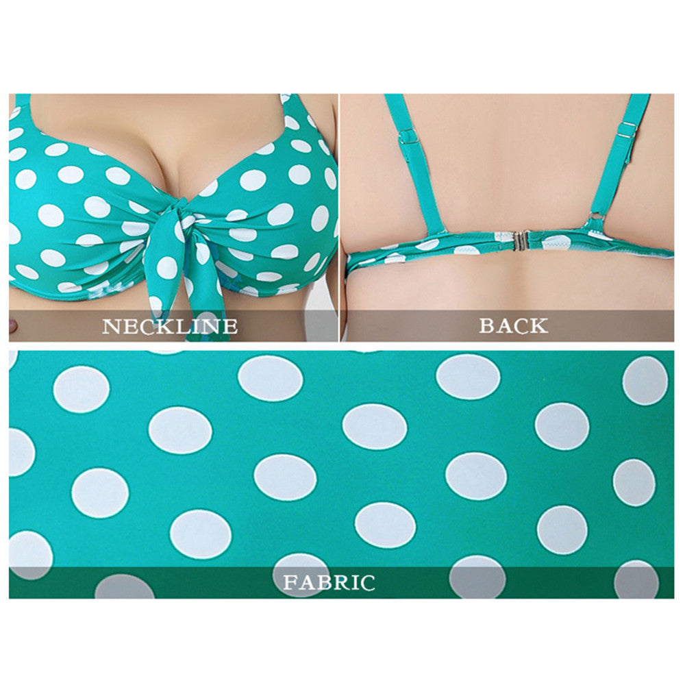 2pcs Fat Large Wave Point Swimwear Swimsuit   green - Mega Save Wholesale & Retail