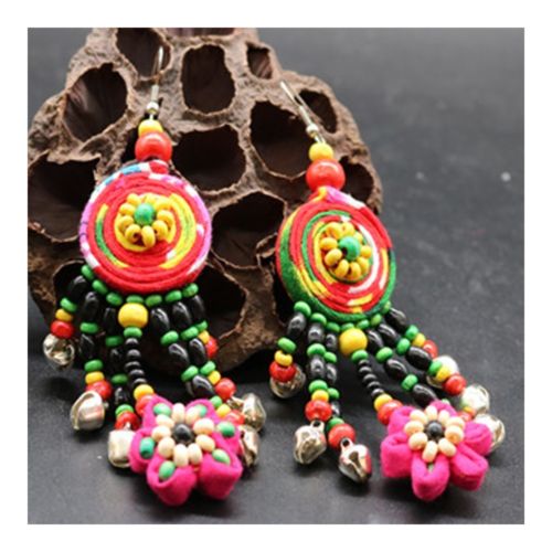 Cloth Style Long Earrings Creative Costume Flower Tassel
