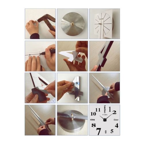 Creative Wall Clock Simple Silent DIY Mirror    silver