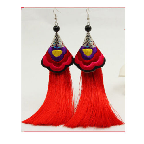 Original Design New Earring Embroided Flower Earring Tassel Vintage Exaggerated