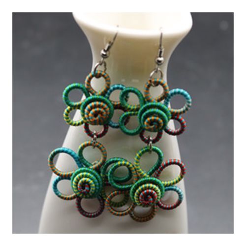 Manual Cloth National Style Long Earrings Creative Long Costume Circles   06