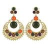 Ethnic Colorful Alloy diamond crescent earrings   DARK GREEN+ORANGE