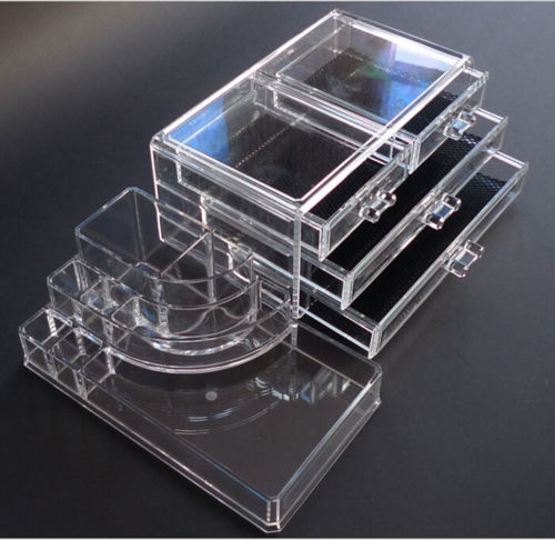 Clear Acrylic Makeup Cosmetics Jewelry Organizer 3 Drawers Display Box Storage