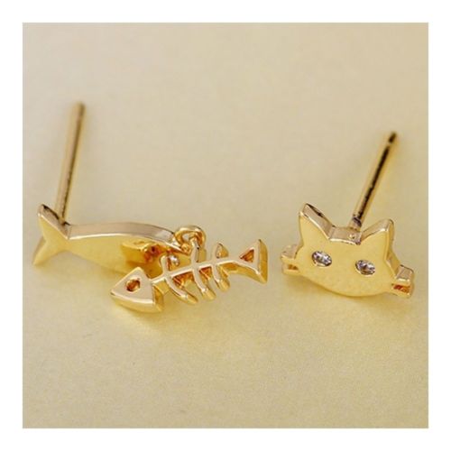 18K Gold Galvanized Austrian Zircon Ear Studs Cat Fish