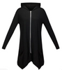 Women's Black Zip Up Long Hoodie Top with Asymmetric Edge Spring Autumn Fall