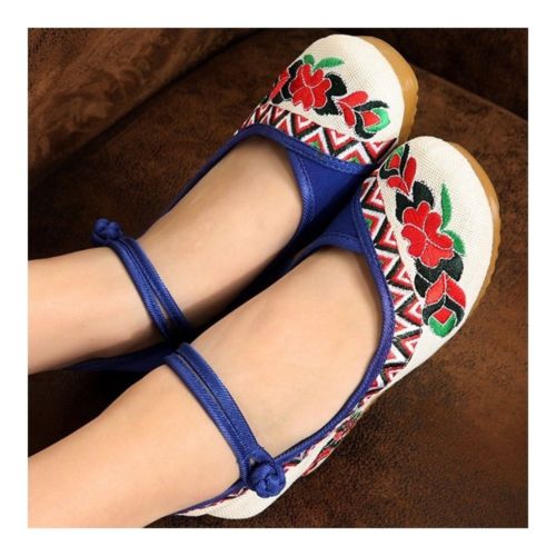 Old Beijing Cloth Embroidered Shoes Flax   blue