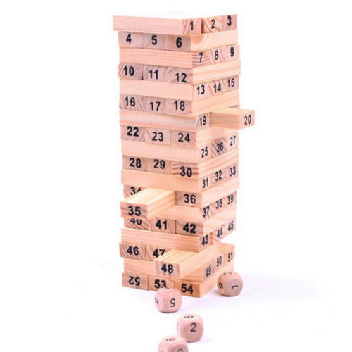 Pine Jenga Box 54 Pieces 4 Dices Presented Bulding Stock Domino Small Digit Jeng