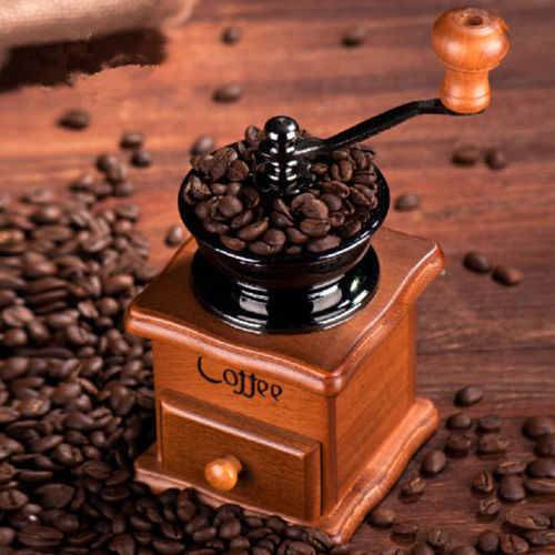 Vintage Manual Hand Crank Wooden Metal Coffee Pepper Herb Mill Spice Grinder