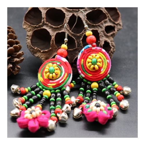 Cloth Style Long Earrings Creative Costume Flower Tassel
