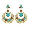 Ethnic Colorful Alloy diamond crescent earrings   SKY BLUE+COFFEE