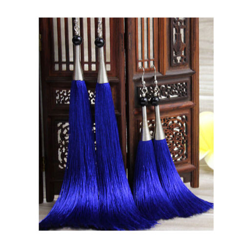 National Style Earring Vintage Tassel Earring Long Woman Red Bride Earring 19cm