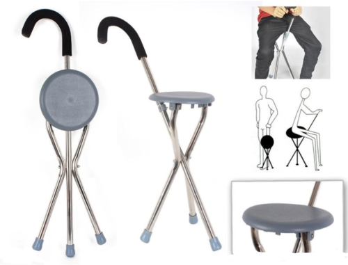 Portable Walking Cane with Seat Chair 2-in-1 Tripod Tool
