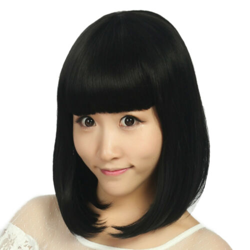 30cm Bobo Blunt Bang Hair Cap Wig Black