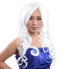 60cm Long Curly Front Lace Cosplay Party one piece Hair cap Wig White