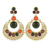 Ethnic Colorful Alloy diamond crescent earrings   DARK GREEN+ORANGE