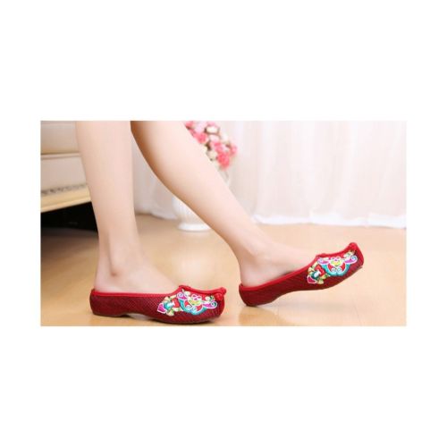 Old Beijing Cloth Shoes Summer Woman Cowhells Sole Embroidered Shoes Slipsole Vi