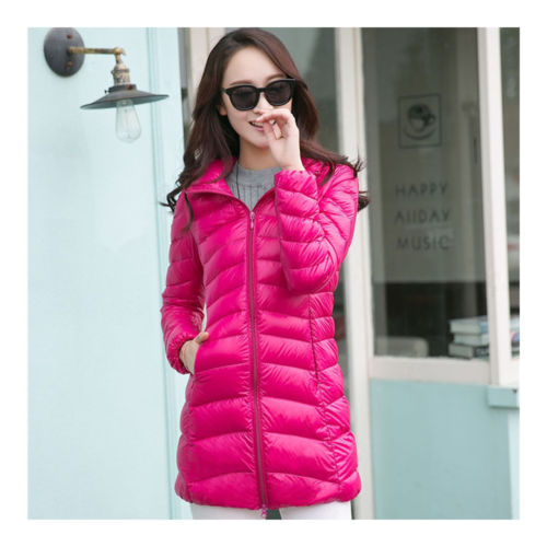 Light Thin Down Coat Woman Middle Long Hoodied