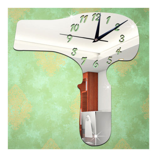 Living Room Decoration DIY Creative Hair Drier Pattern Mirror Wall Clock