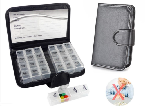 Weekly Pill Case Organizer Travel PU leather
