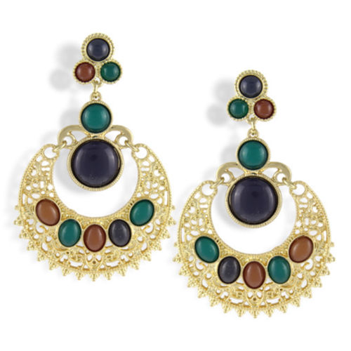 Ethnic Colorful Alloy diamond crescent earrings   COFFEE+BLUE