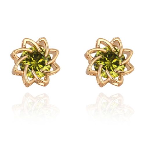 18K Gold Galvanized Austrian Zircon Earrings  green