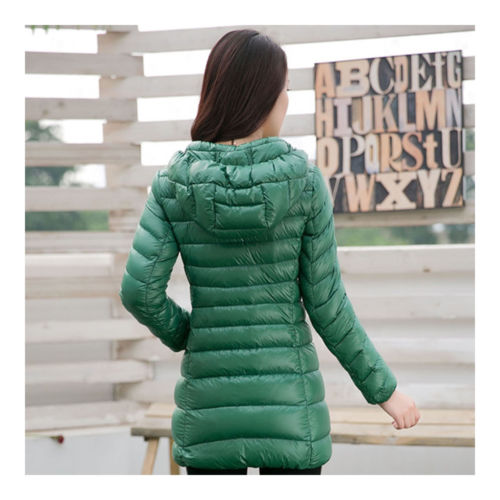 Light Thin Down Coat Woman Middle Long Hoodied
