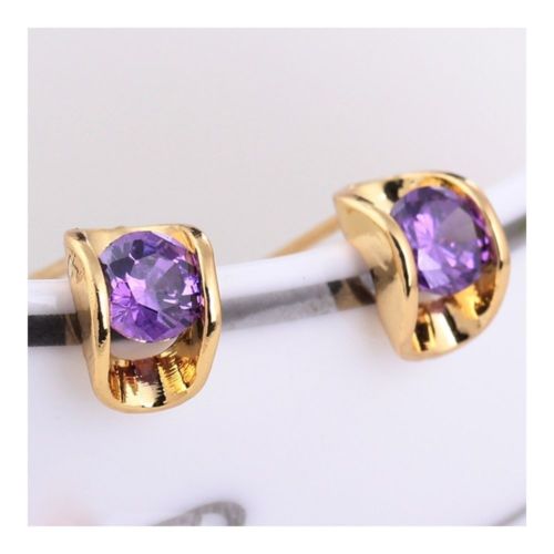 18K Gold Glavanized Austrian Zircon Earrings   purple