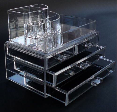 Clear Acrylic Makeup Cosmetics Jewelry Organizer 3 Drawers Display Box Storage