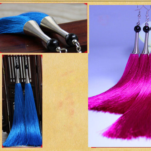 National Style Earring Vintage Tassel Earring Long Woman Red Bride Earring 19cm