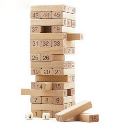 Pine Jenga Box 54 Pieces 4 Dices Presented Bulding Stock Domino Small Digit Jeng