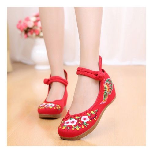Sunflower National Style Woman Shoes Increased within Emboridered Shoes Old Beij