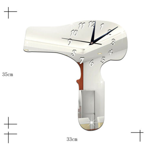 Living Room Decoration DIY Creative Hair Drier Pattern Mirror Wall Clock