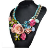 Ornament Crystal Flower Woman Necklace Woman Short Sweater Necklace    pink and