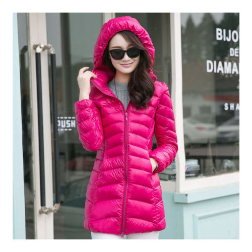 Light Thin Down Coat Woman Middle Long Hoodied