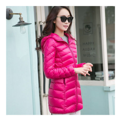 Light Thin Down Coat Woman Middle Long Hoodied