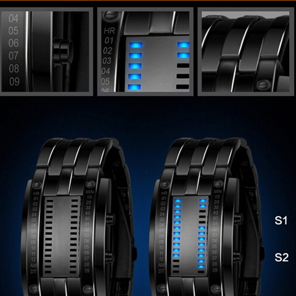 Deep Waterproof Creative Date Digital LED Luminous steel Men Women Bracelet Fashion Chic Watch Black Women - Mega Save Wholesale & Retail - 2
