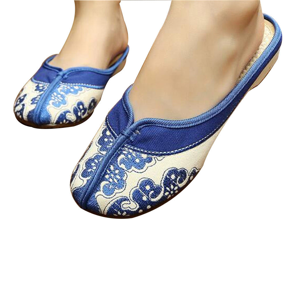 Chinese Embroidered Boots for Women in Blue Cloud Design & Natural Skin Smooth Cotton - Mega Save Wholesale & Retail - 1