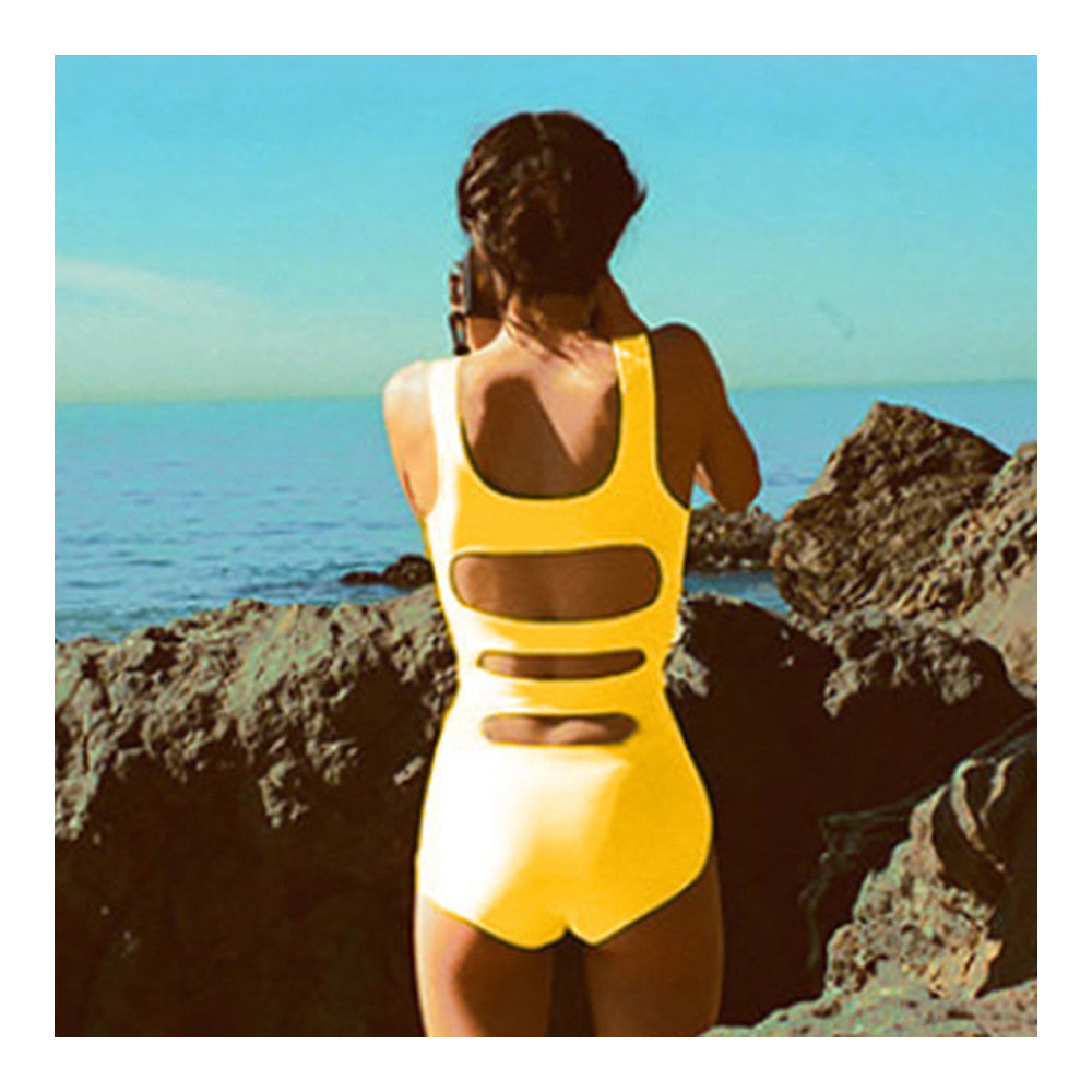 Hollow One-piece Swimwear Swimsuit Bikini Women  yellow  S - Mega Save Wholesale & Retail - 2