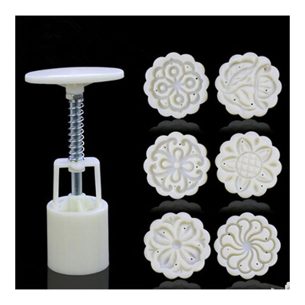 Round Shape Moon Cake Pastry Mold Hand Pressure 30g One Barrel 6 Flower piece baking mold for Mid-Autumn - Mega Save Wholesale & Retail