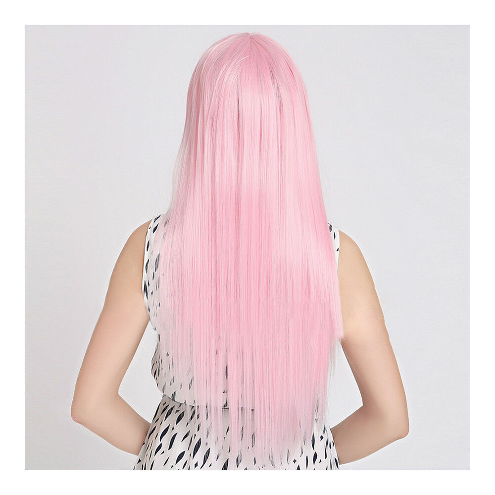 55cm Straight Cosplay Anime Thickness Wig Pink hair cap