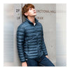 Light Thin Down Coat Man Stand Collar Winter Plus Size   dark blue