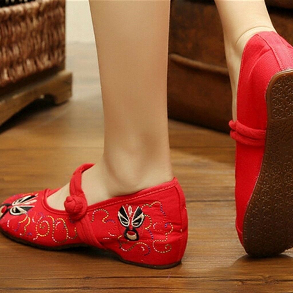 Vintage Chinese Embroidered Floral Shoes Women Ballerina Mary Jane Flat Ballet C