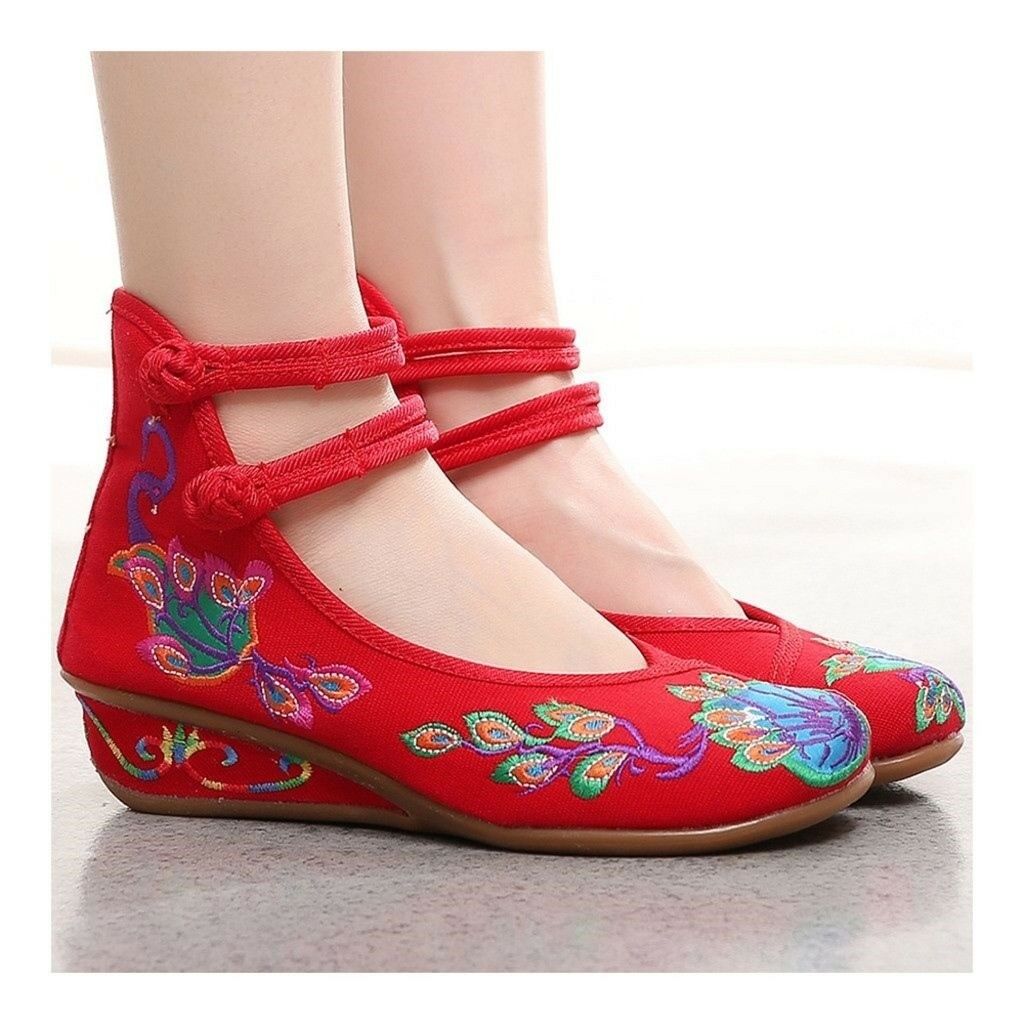 Peacock Old Beijing Cloth Shoes  red