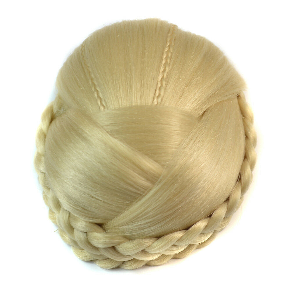 12x10cm European Vintage Chignon Hair cap Pack Double Braids Wig Bun Gold Blonde