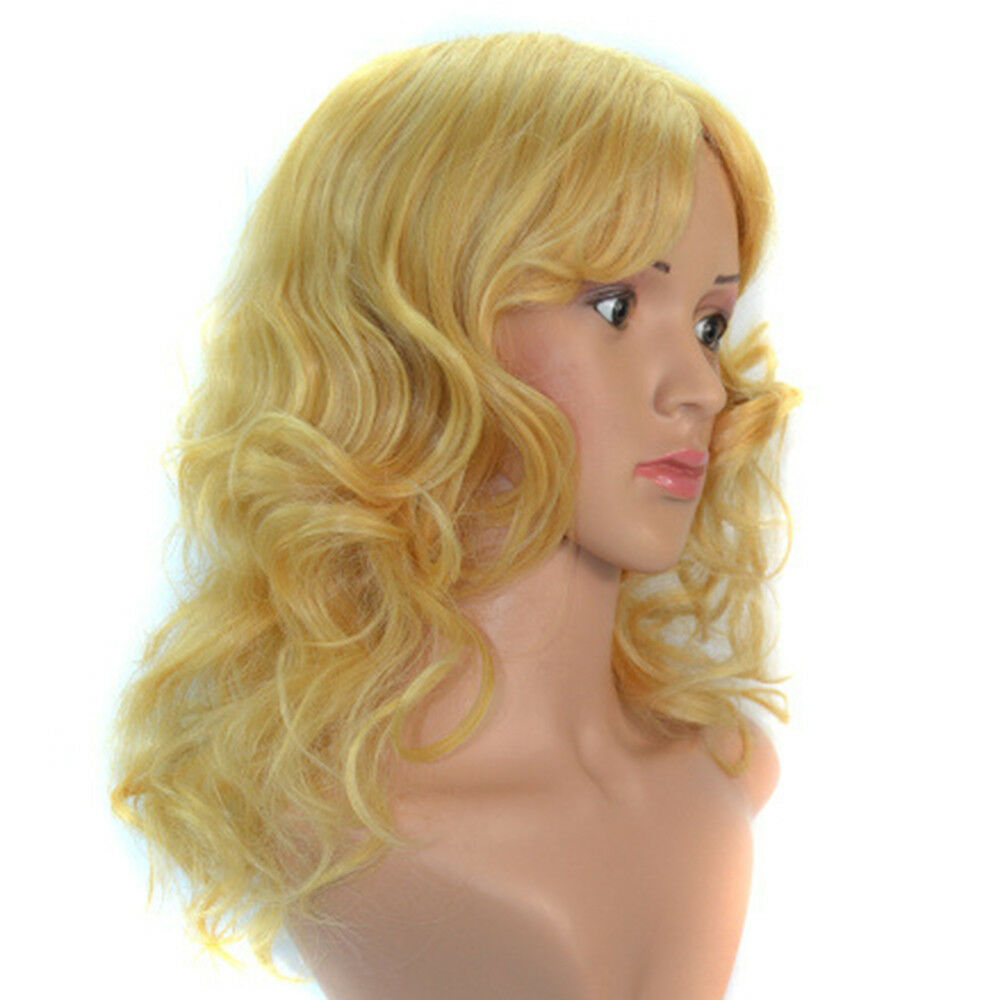 45cm Blonde Wavy Hair Cap one piece Wig