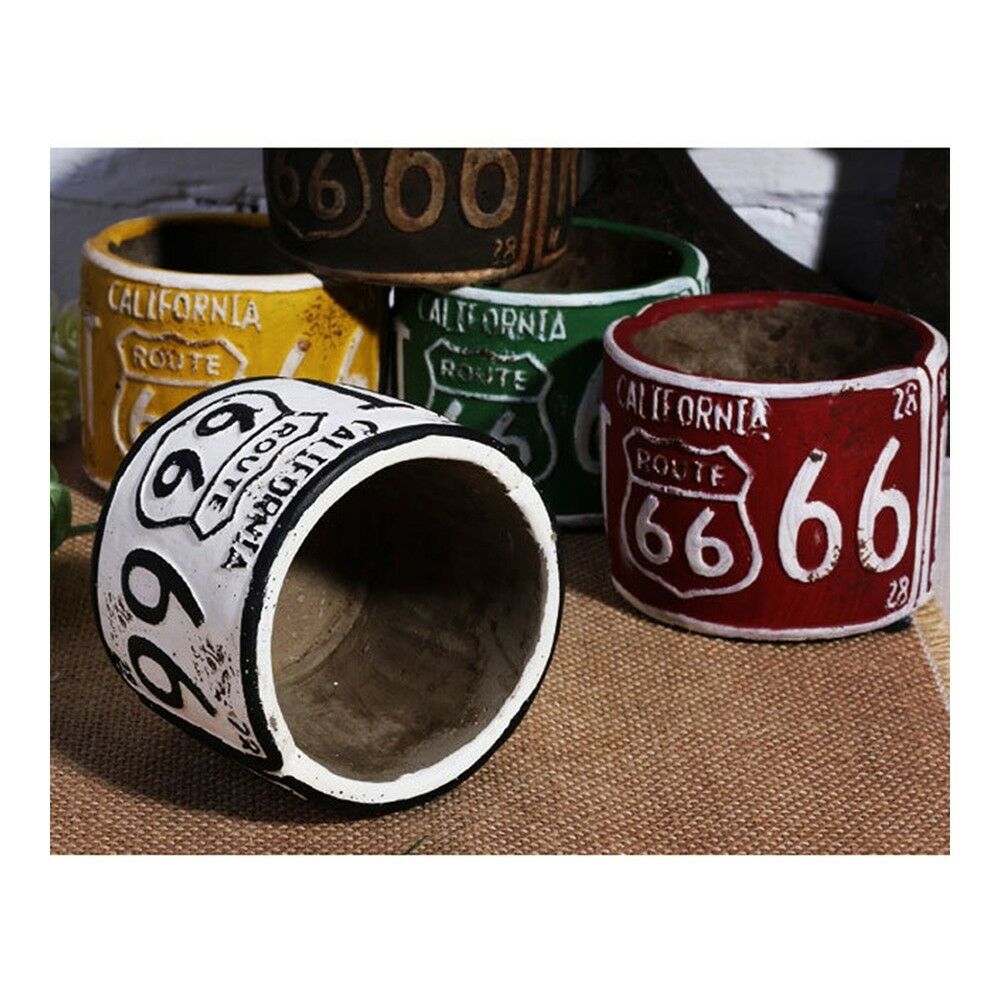 America Vintage 66 Route Car Plate Ashtray Succulent Pot     yellow