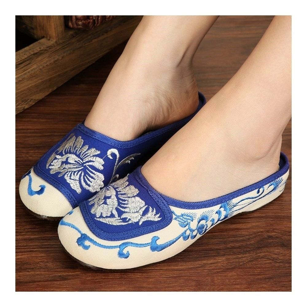 Old Beijing Cloth Embroidered Shoes Flax Slippers
